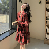 现货ZB296-Y1107红格子裙长袖连衣裙P125K198，女装连衣裙，浙宝296