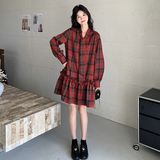 现货ZB296-Y1107红格子裙长袖连衣裙P125K198，女装连衣裙，浙宝296