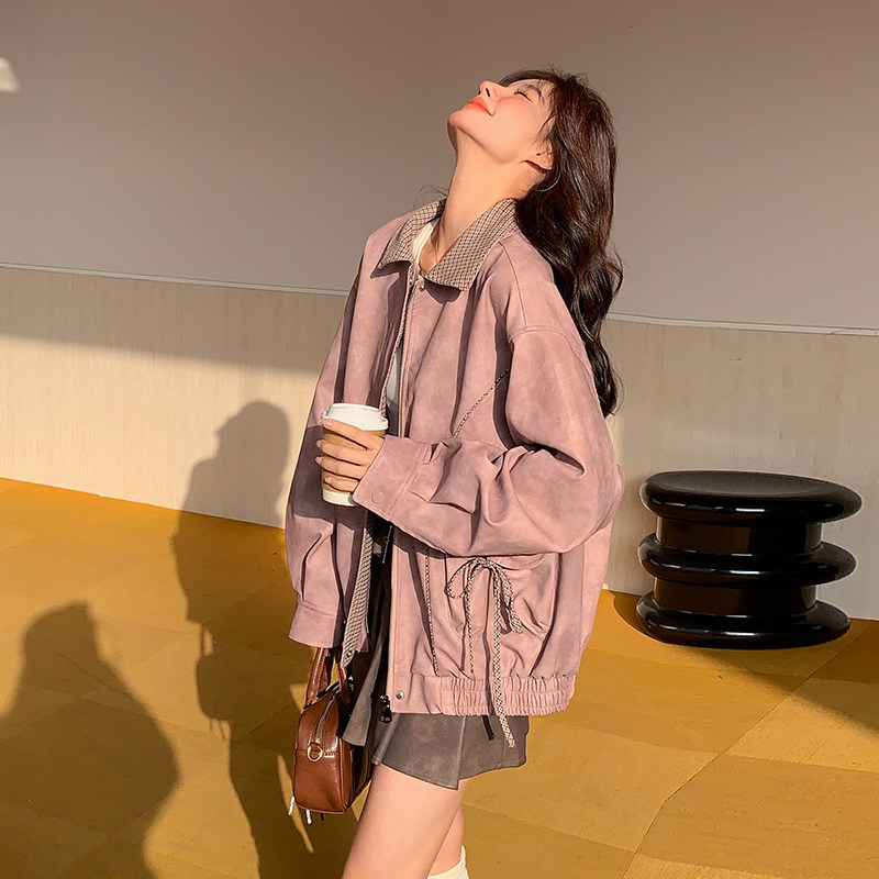 现货ZB296-Y1100粉色皮衣扎染效果短外套P165K248，女装短外套，浙宝296