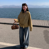 大货2026春新款Y1179姜黄色撞色皮衣短外套P180K288，女装皮衣，浙宝296