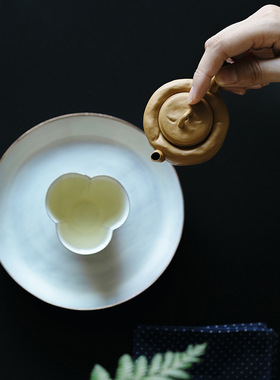 晚来秋 文人茶器手作粉引一壶一杯花口杯陶瓷壶新年礼盒 闲趣别院