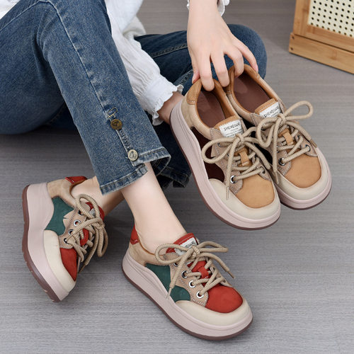 广州龍林2025秋季新款复古休闲低帮系带圆头撞色港风休闲运动