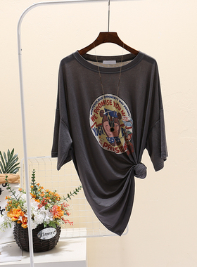 韩国东大门短袖面膜T恤女夏季新款宽松垂感圆领显瘦下衣失踪上衣