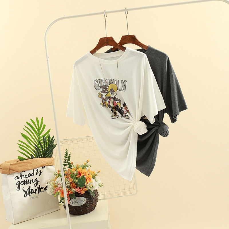 INS韩版女生卡通印花纯棉短袖T恤女夏季新款宽松休闲风上衣百搭