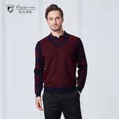 加厚中年商务休闲100%羊毛衫 奥古利奥 翻领毛衣男秋冬季 套头