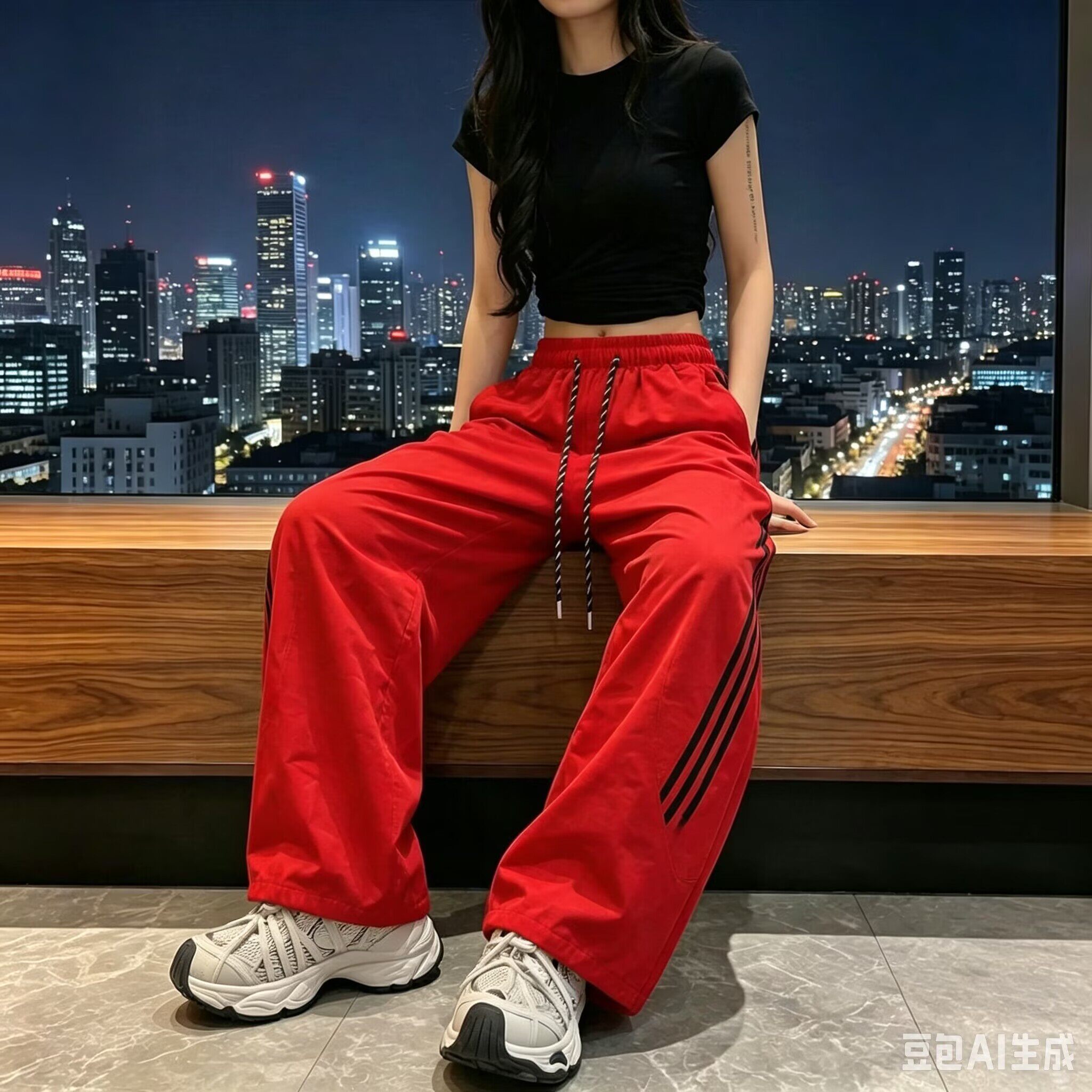广场舞裤子弯刀双褶宽松伞兵裤女夏季薄款速干运动裤曳步舞阔腿裤