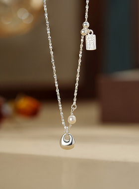 阿宝S999足银国风胖坨福牌项链女个性轻奢小众高级时尚锁骨链