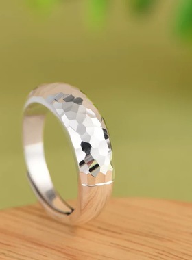 纯银戒指女足银999素银锤纹泥鳅背个性时尚设计感女开口指环简约