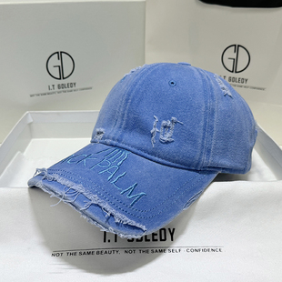 蓝色帽子棒球帽男款嘻哈复古个性防晒遮阳帽女士刺绣小众鸭舌帽