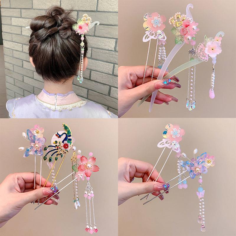 儿童步摇流苏发簪古风头饰女童盘发簪子小女孩古装汉服中国风发钗