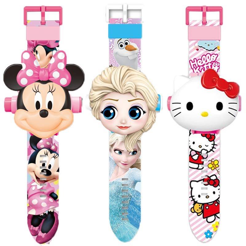 儿童投影手表24图卡通电子表男女孩kt猫宝宝幼儿园玩具表礼物