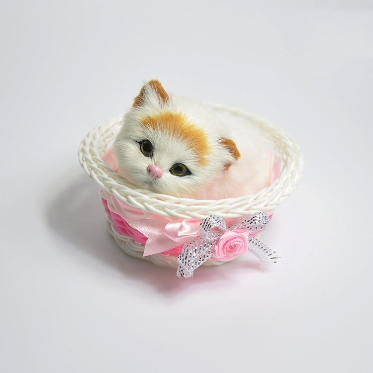 玩具摆件毛绒汽车吊篮篮子猫咪可爱小动物迷你带篮子里小饰品的