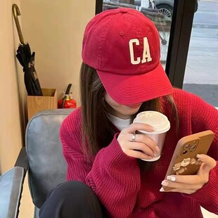 帽子女街头鸭舌帽春秋软顶弯檐棒球帽春夏季 大CA字母逛街 遮阳韩版