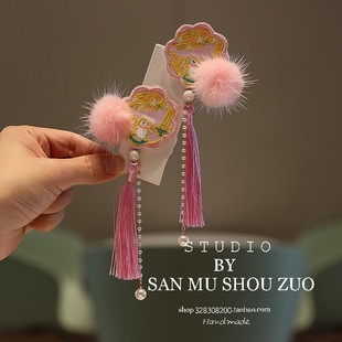 儿童可爱粉色紫色中式宝宝发饰女儿童发卡女童汉服古风发夹头饰