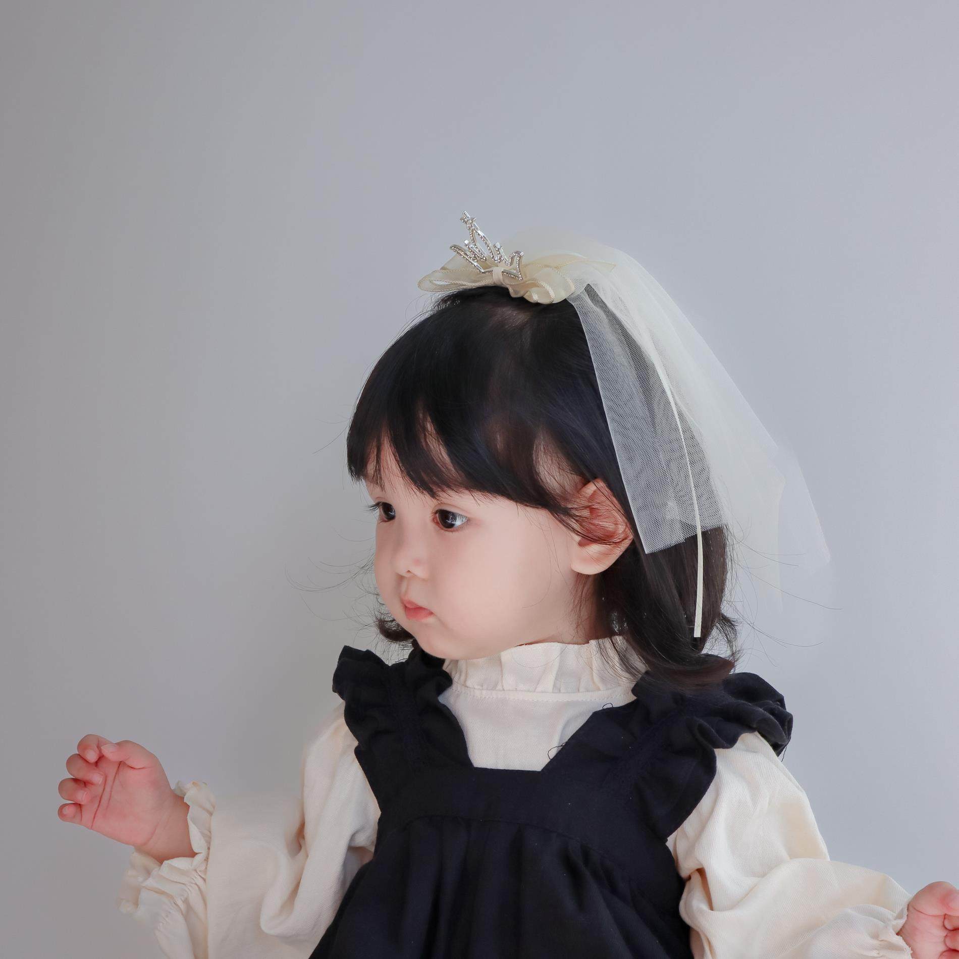 儿童头饰饰品3-15岁小孩子立体皇冠头纱发夹女宝宝生日拍照发饰