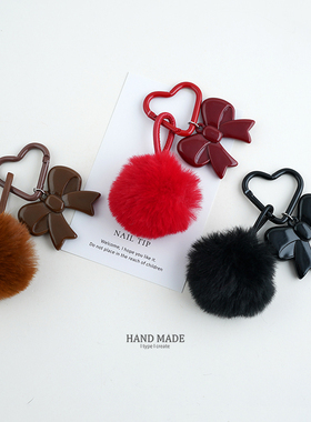 韩国东大门毛球亚克力蝴蝶结手机挂件红色包包链钥匙扣配饰i汽车