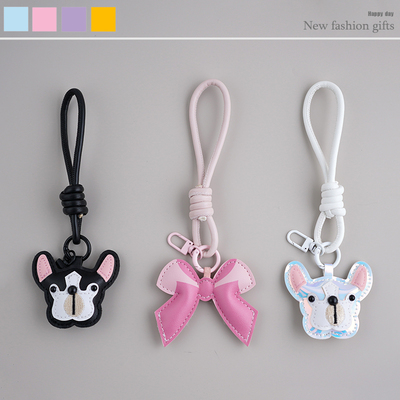 皮质狗蝴蝶结钥匙扣挂件
