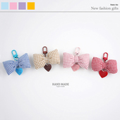 韩系ins风充棉蝴蝶结挂件可爱少女心包包配饰格子钥匙扣汽车挂饰