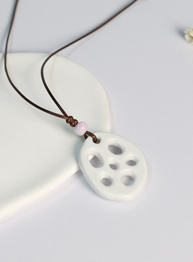 藕断丝连创意藕片项链女景德镇陶瓷吊坠锁骨链毛衣链情侣首饰