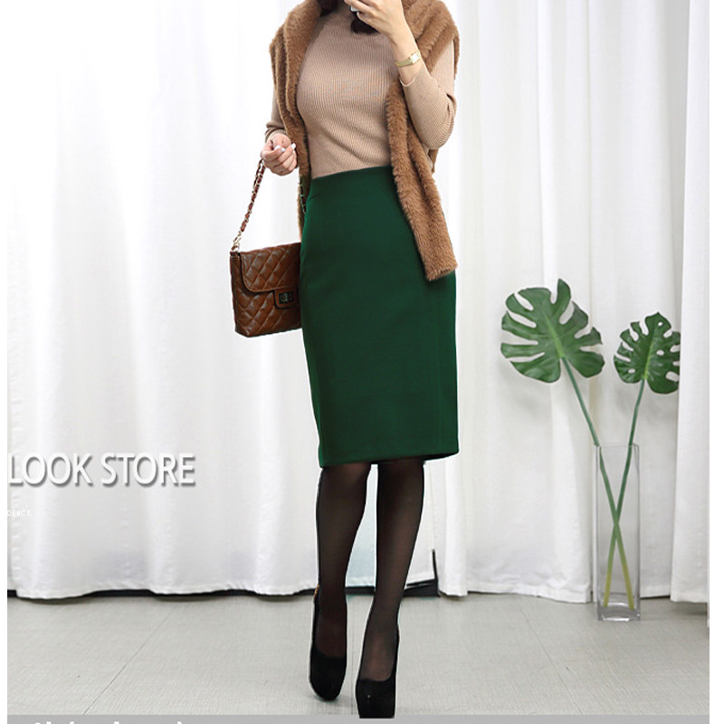 曼友秋冬女士半身裙新款包臀裙一步裙冬裙高腰毛呢加厚职业女裙子
