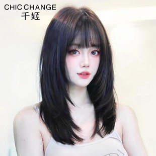 千姬假发真发全真人发丝短发全头套自然锁骨发层次初恋头假发套