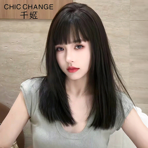 【气质一刀切】千姬假发女一刀切全真发全头套锁骨发整顶假发头套