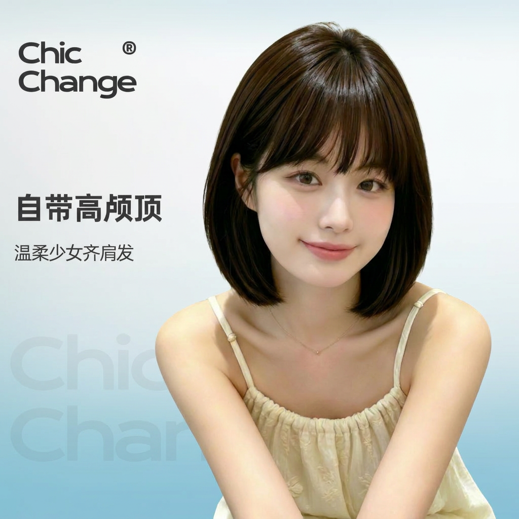 千姬假发女全头套夏季轻薄款全真人发丝宋慧乔同款齐肩发减龄自然