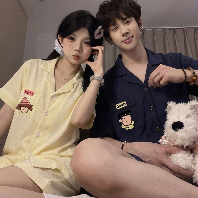 2026新款广志美伢情侣睡衣女夏季云朵棉短袖男家居服开衫套装ins