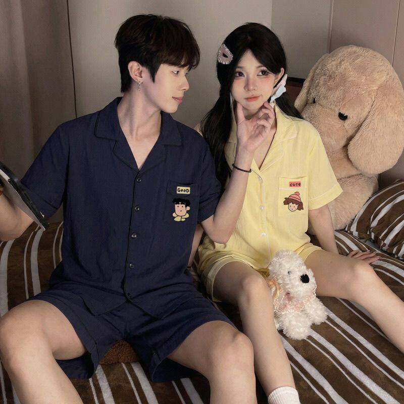 2026新款广志美伢情侣睡衣女夏季云朵棉短袖男家居服开衫套装ins