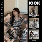 新款 春 宽松外穿家居服套装 水墨画ins睡衣女秋季 国风网红少女开衫