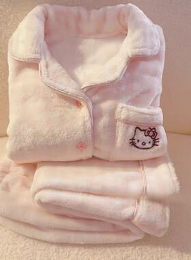 Hellokitty睡衣女秋冬季防寒加厚法兰绒加绒保暖学生家居服可外穿