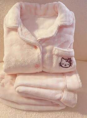 凯蒂猫睡衣女冬季防寒加厚法兰绒