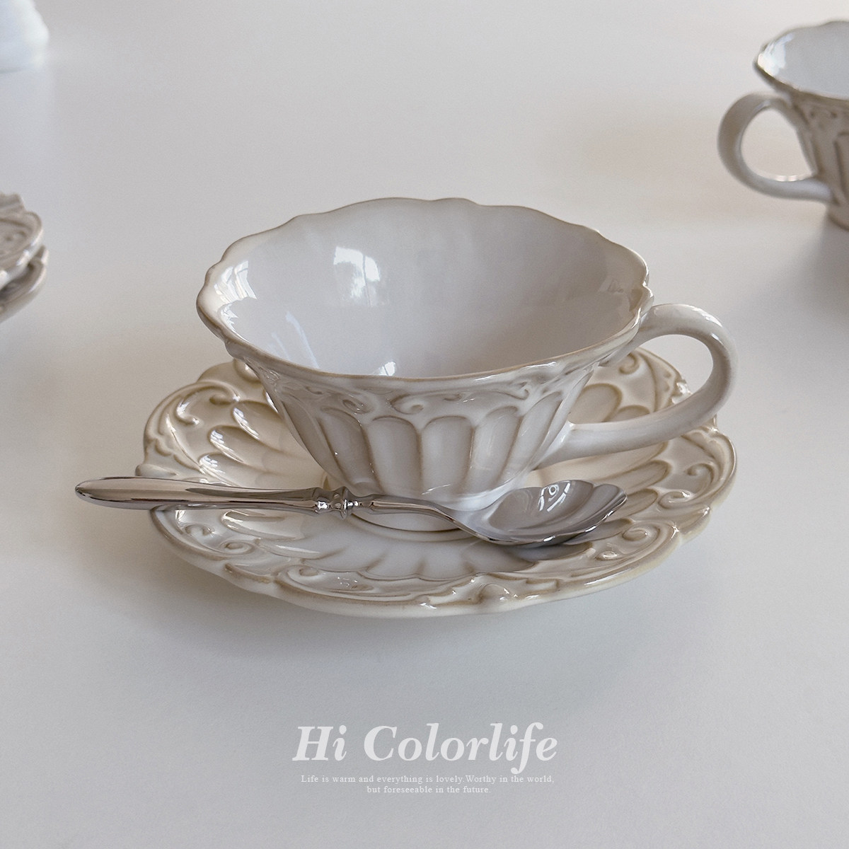 HC洛可可浮雕 咖啡杯碟套装高级感轻奢家用复古法式下午茶陶瓷杯,餐饮具,咖啡杯,淘宝优惠券,粉丝福利购,淘宝优惠卷