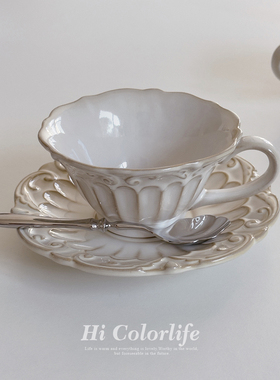 HC洛可可浮雕 咖啡杯碟套装高级感轻奢家用复古法式下午茶陶瓷杯