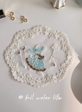 法式ins风复古草帽女孩蕾丝盖布碎花椭圆形杯垫拍摄道具餐桌餐垫