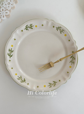 Hi Colorlife赛林太阳花甜品蛋糕盘法式ins复古手绘雏菊陶瓷餐具