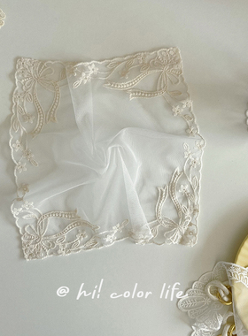 ins风法式蕾丝方巾盖布复古刺绣镂空首饰摆拍道具复古方形托盘垫