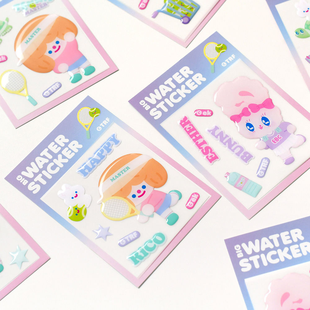 韩国rico 可爱水晶防水贴纸 果冻贴 兔子/女孩 快乐网球系列