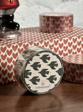 韩国rolledpaint 12月红色爱心绿色小鸟纸质装饰胶带 手帐DIY素材