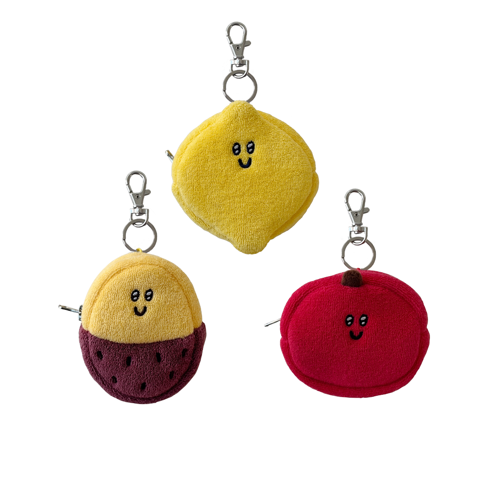 韩国second morning 毛巾面料可爱卡通红薯柠檬苹果毛绒耳机收纳包小零钱包钥匙扣包挂件