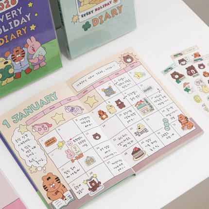 韩国7321可爱卡通2026年周计划本PVC胶套ins手账日程本日记本子