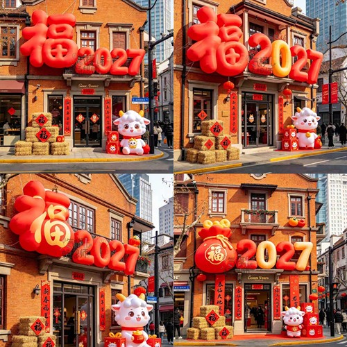 充气网红美陈打卡通毛绒定制活动气模节日造型2027羊年吉祥物福袋