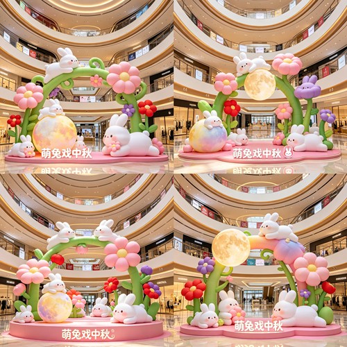 充气月球花拱门中秋节网红玉兔兔抱月饼大型发光月亮美陈装饰气模