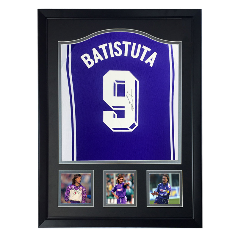 战神巴蒂斯图塔亲笔签名足球服球衣裱框含sa证书 紫百合佛罗伦萨