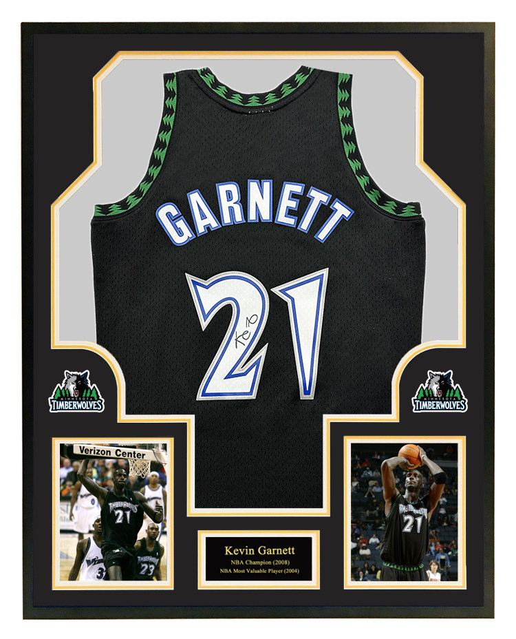 kg加内特亲笔签名球衣 森林狼21号 裱框 带证书