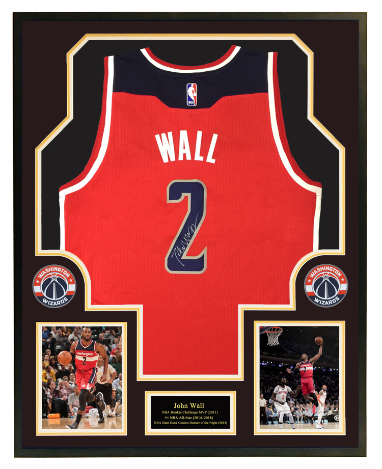 约翰沃尔亲笔签名球衣 奇才队红色 2号篮球服 含sa证书 裱框