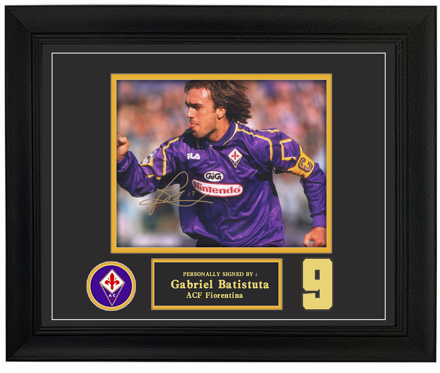 佛罗伦萨队 战神 巴蒂斯图塔 亲笔签名照片裱框 含sa证书 紫百合