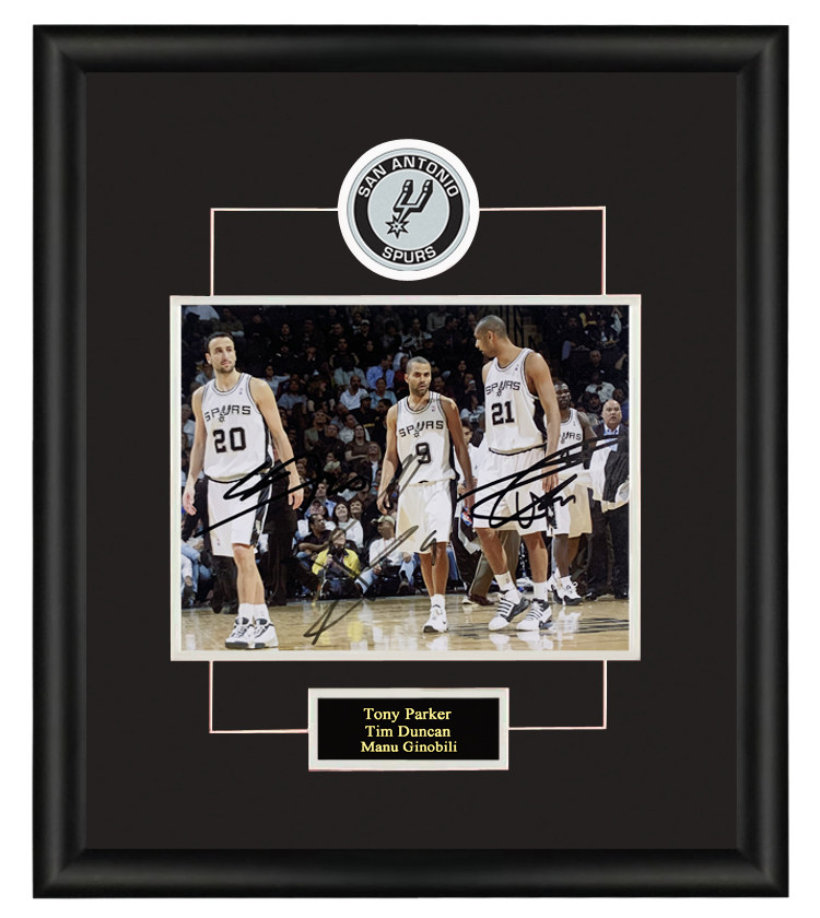 马刺队三巨头 邓肯 吉诺比利 托尼帕克 亲笔签名照片 含证书收藏