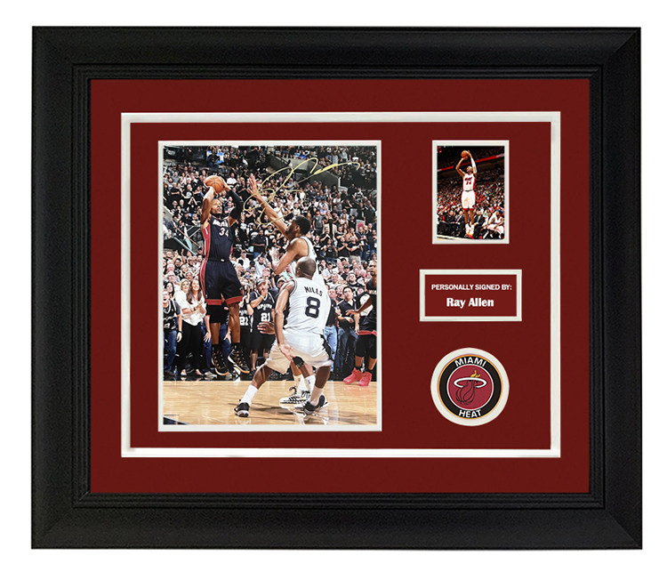 收藏 雷阿伦 亲笔签名 照片裱框 含sa证书 热火时期 vs马刺