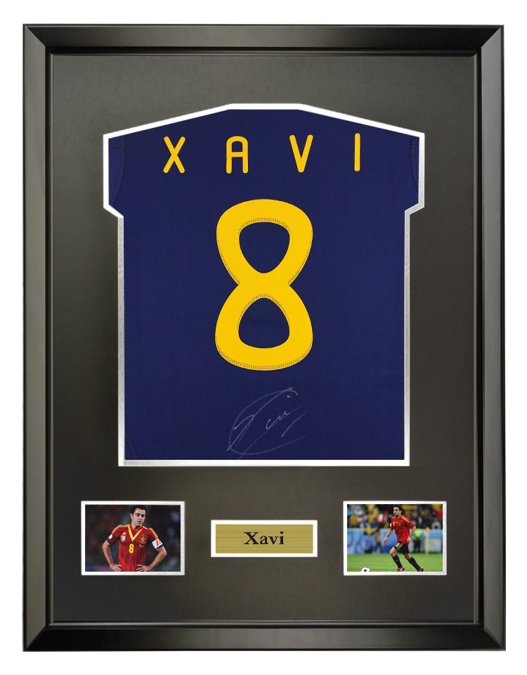 哈维 2010世界杯西班牙队客场 亲笔签名足球服球衣 含证书 裱框